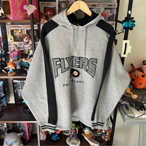 Vintage Lee Sport Philadelphia Flyers Quarter Zip Hoodie Gray Black 2XL - Picture 1 of 7